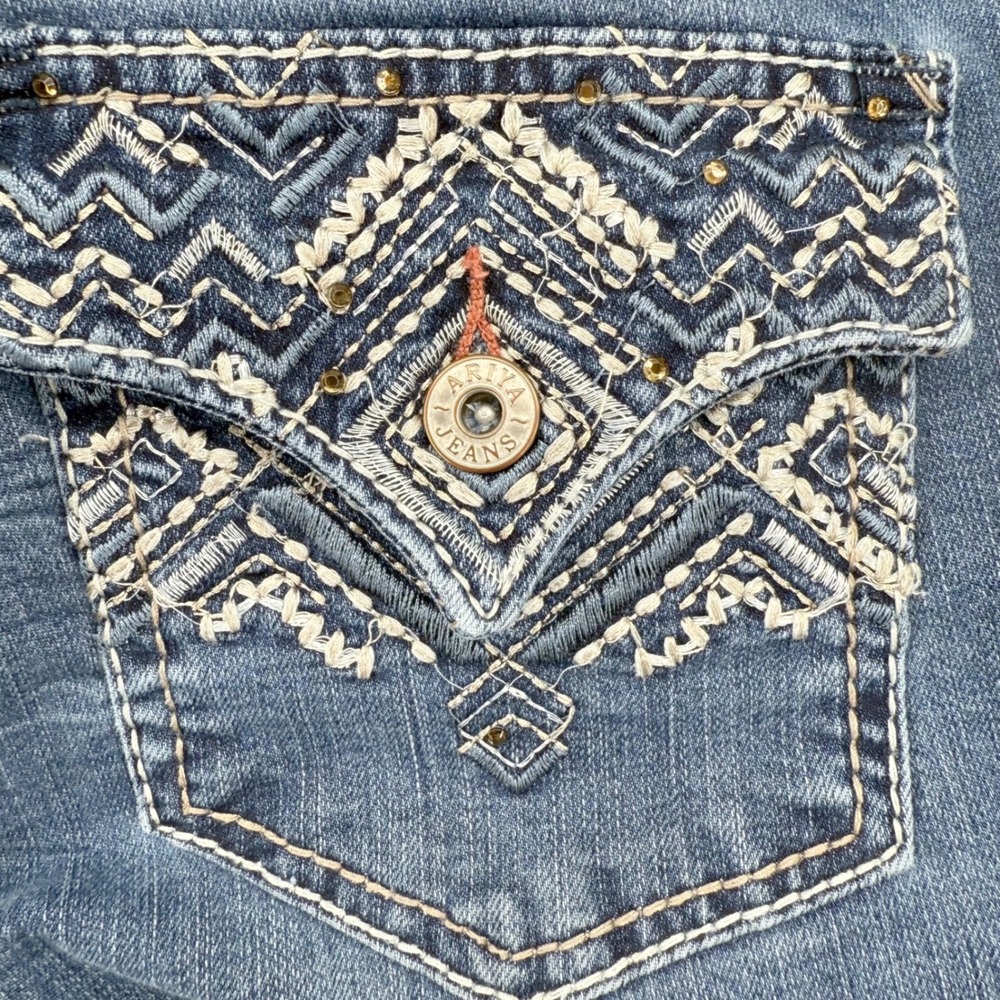 Ariya Womens Jeans 11/12 Embellished Pockets Bootcut Blue Denim Western Sparkle